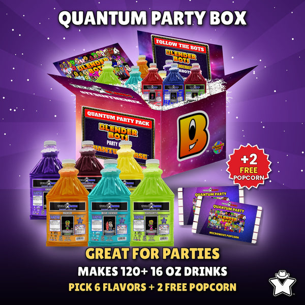 Quantum Party 6-Bottle Party Pack - 6 Premium Drink Mix bottles plus 2 free popcorn