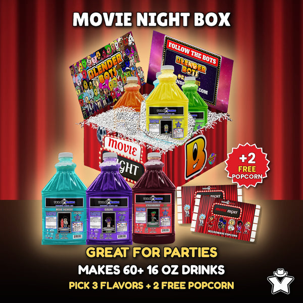 Movie Night 3-Bottle Party Pack - 3 Premium Drink Mix bottles plus 2 free popcorn