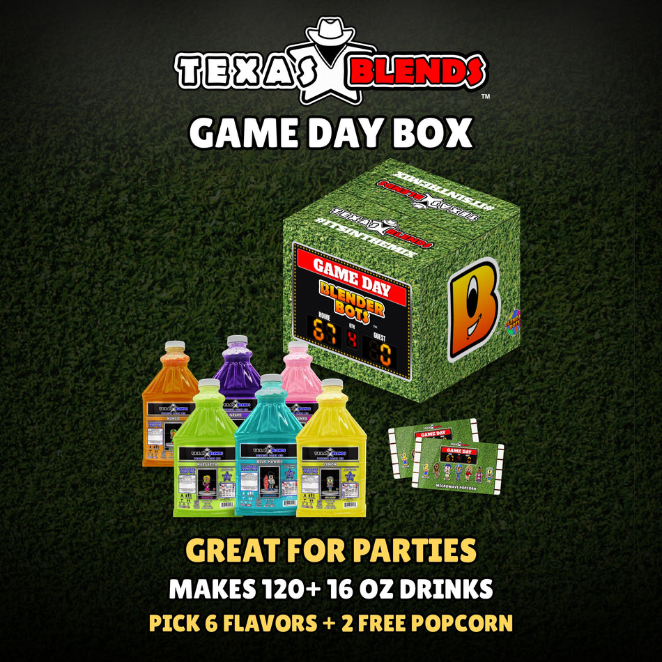 Game Day 6-bottle gift box, closed, with 6 bottles and 2 bags of popcorn