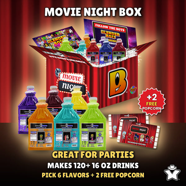 Movie Night 6-Bottle Party Pack - 6 Premium Drink Mix bottles plus 2 free popcorn