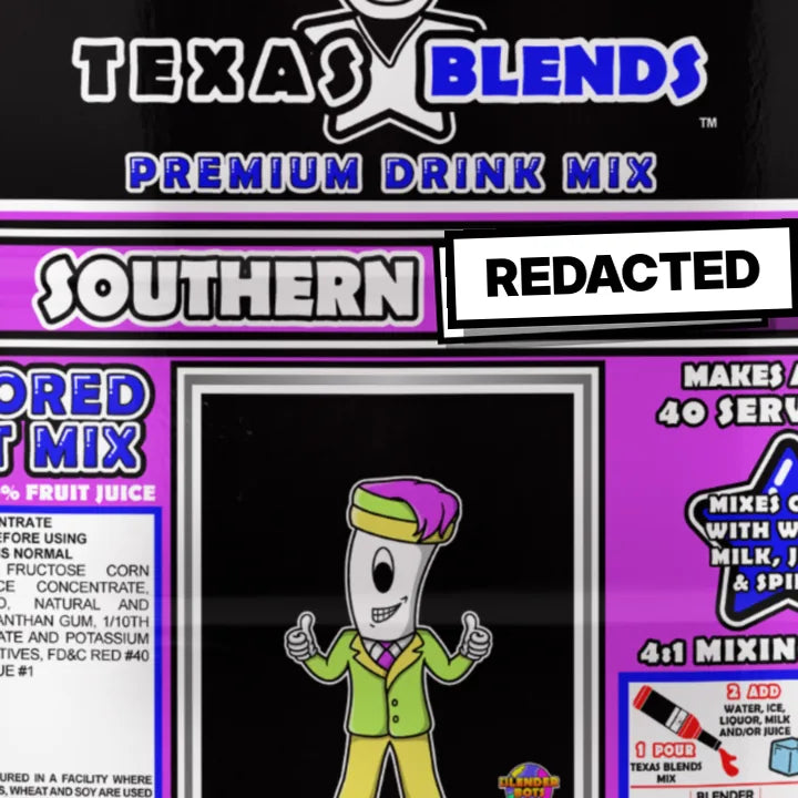 Southern Sizz bottle with a REDACTED sign over the label