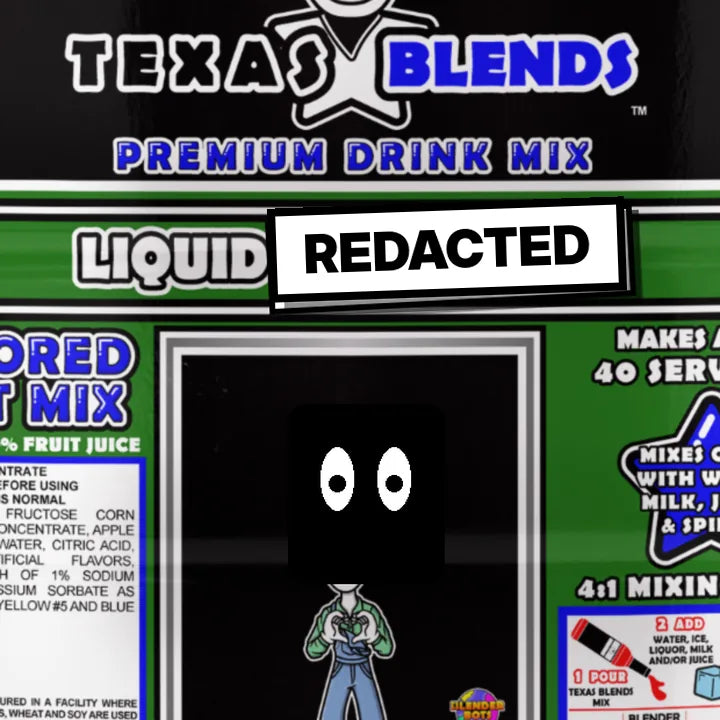 Liquid Mary J bottle with a REDACTED sign over the label